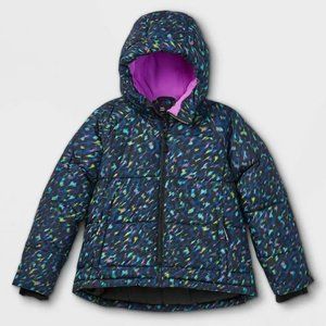 NEW! Girls Black Puffer Jacket Coat with Rainbow Multicolor - All in Motion